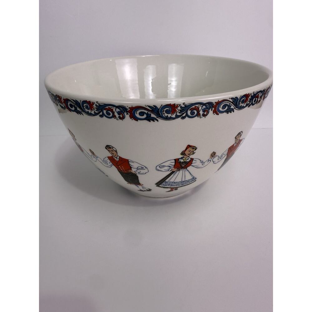 Vintage Figgjo Norway Hardanger Dancers Mixing Serving Bowl 8.75” Scandinavian